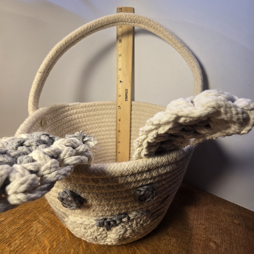 Woven Braided Rope Easter Bunny Rabbit Basket 8" Diam 5.75" H - Picture 11 of 13